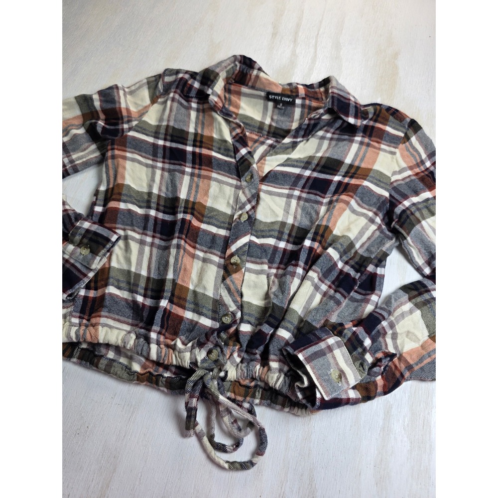Style Envy Plaid Cropped Button Down Shirt Small Brown Boho Western Academia
